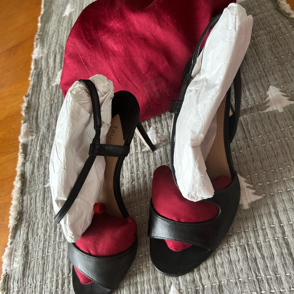 Tamara Mellon Black Heels with original red bag and red heart support